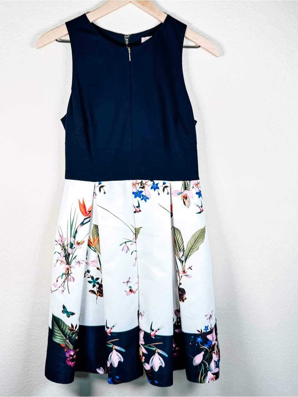 Ted Baker London Navy Floral Fit & Flare Dress Size 2 - D3